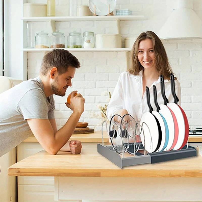Expandable Adjustable Kitchen Organizer Rack for Pot Lids, Pans, Plates Cabinet gallery