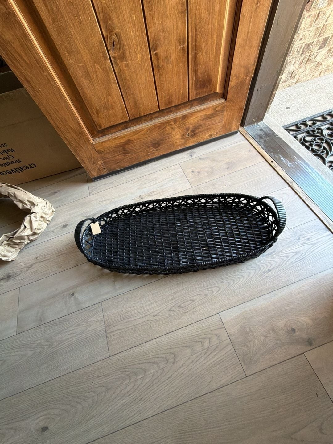 Creative Co-Op Decorative Hand-Woven Rattan Tray with Handles, Black (DF3793) gallery