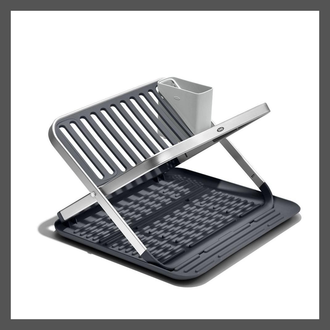 OXO Aluminum Dish Rack Foldable Compact Folding Freestanding Rustproof gallery