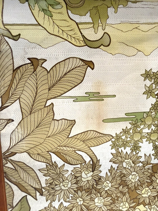 Vintage 1960s 70s Wallpaper Partial Roll Asian Oriental Green Brown Textured MCM gallery
