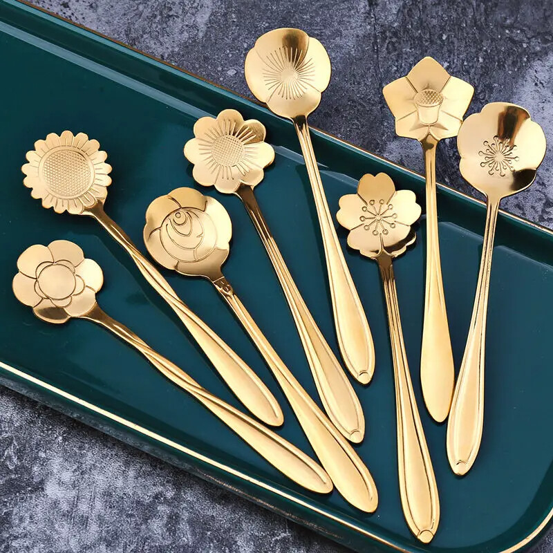 8Pcs Flower Spoon Set Small Teaspoon Coffee Spoon Stainless Steel Spoon gallery