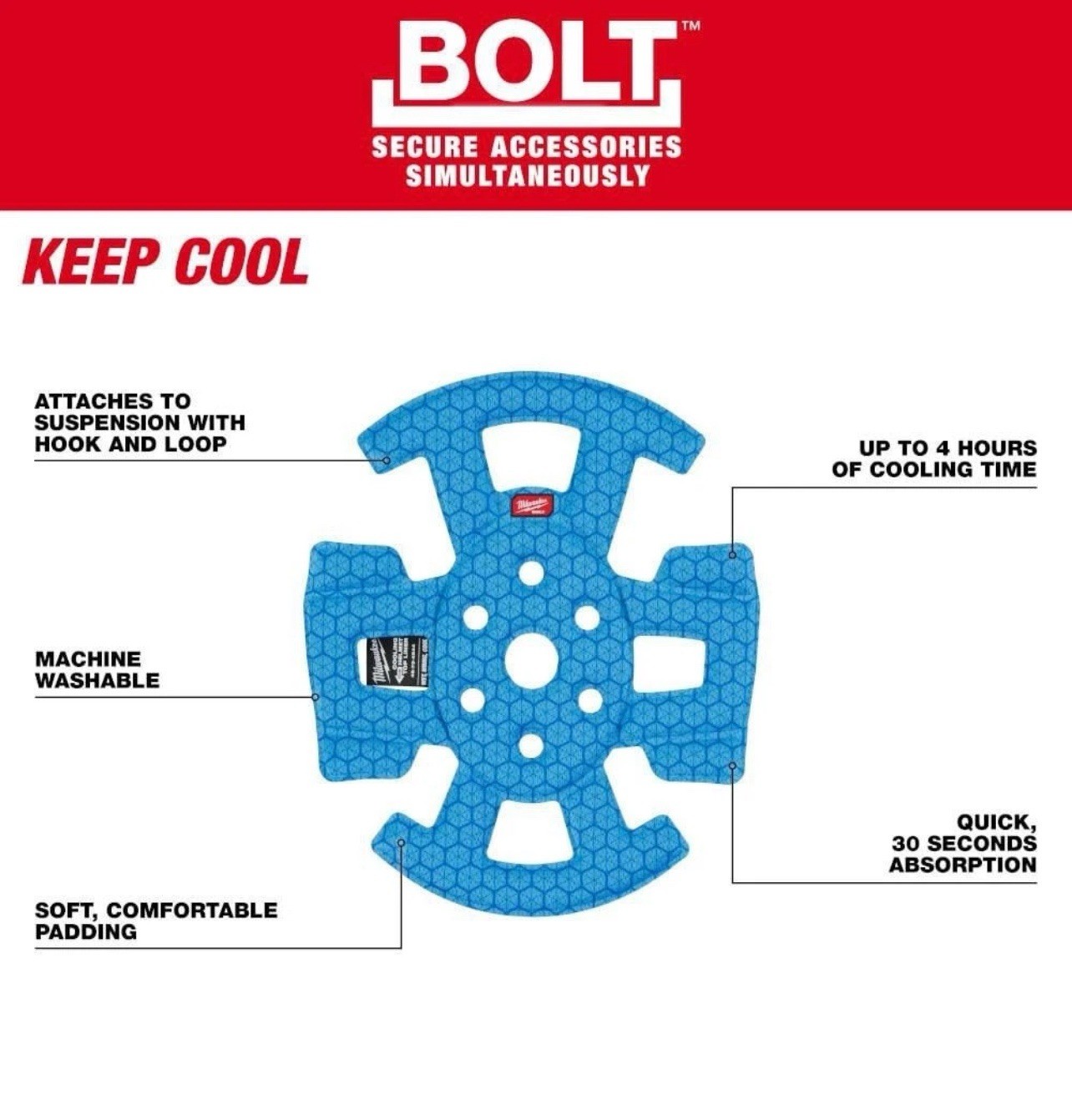 Milwaukee Bolt Safety Helmet Cooling Liner 48-73-4544 Blue gallery