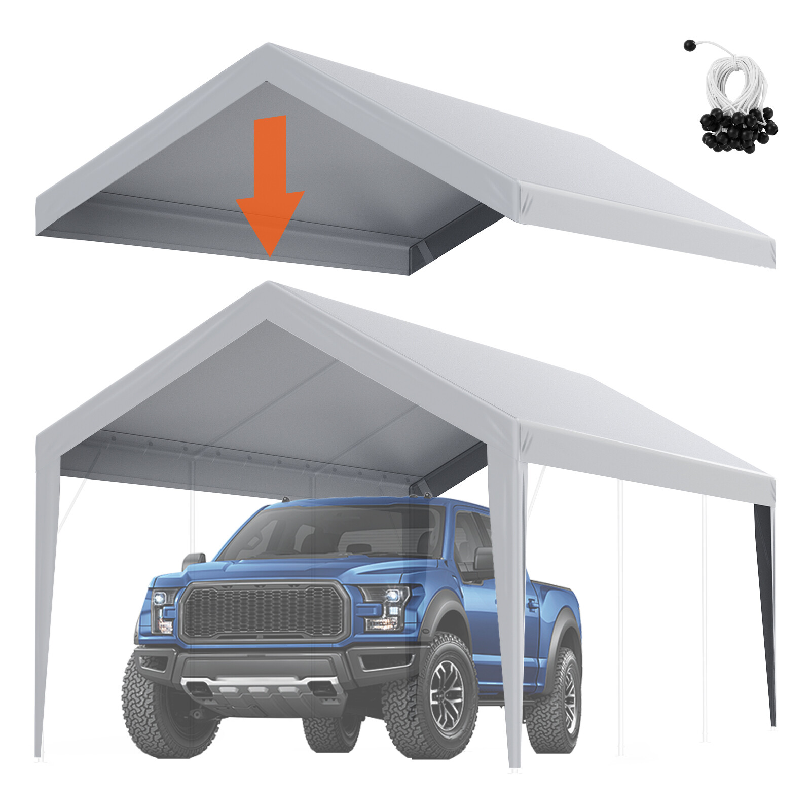 VEVOR Carport Replacement Canopy Car Shelter Tent Cover 10 x 20 ft Grey gallery