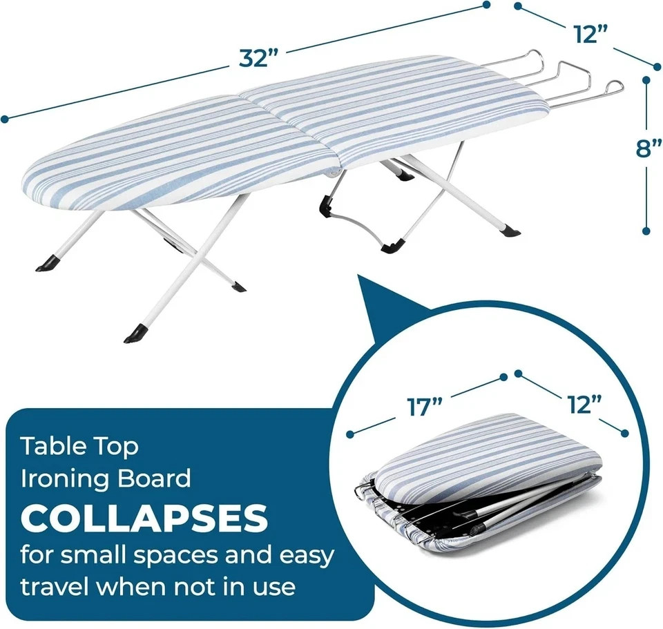Folding Tabletop Ironing Board with Iron Rest, Blue, 32” L X 12” W, Steel Frame gallery