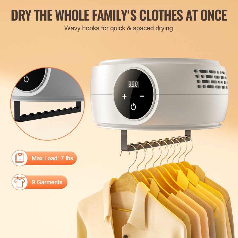 VEVOR Portable Clothes Dryer PTC Heating & LED Display Dryer Bag 5-H Timer 600W gallery