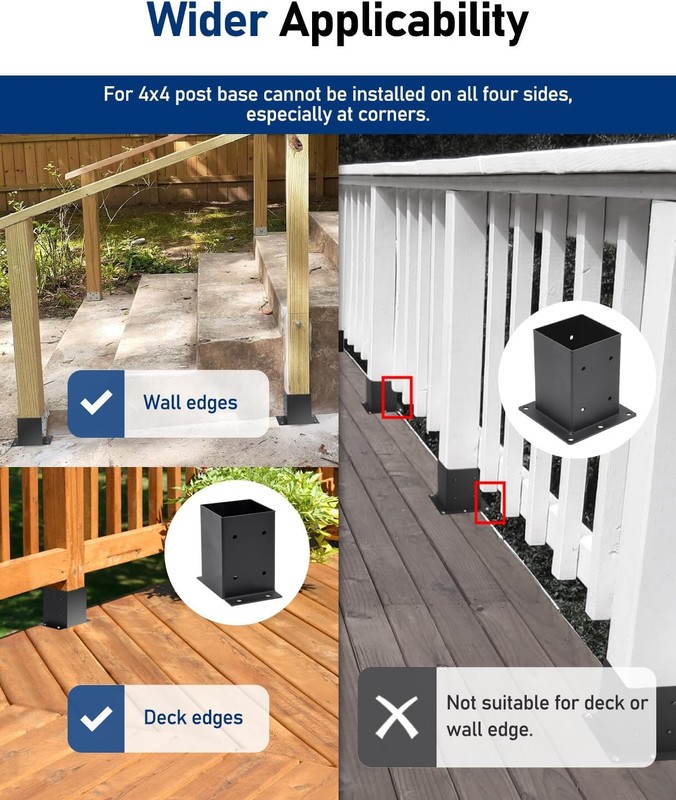 4x4 Edge-Mount Post Base Bracket 4-Pack 2-Side Flange Wall-Flush Deck Black gallery