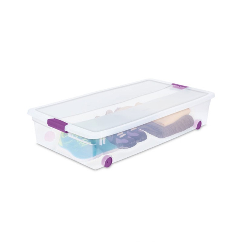 Sterilite 60 Qt ClearView Latch Wheeled Underbed Stackable Storage Box, 4 Pack gallery