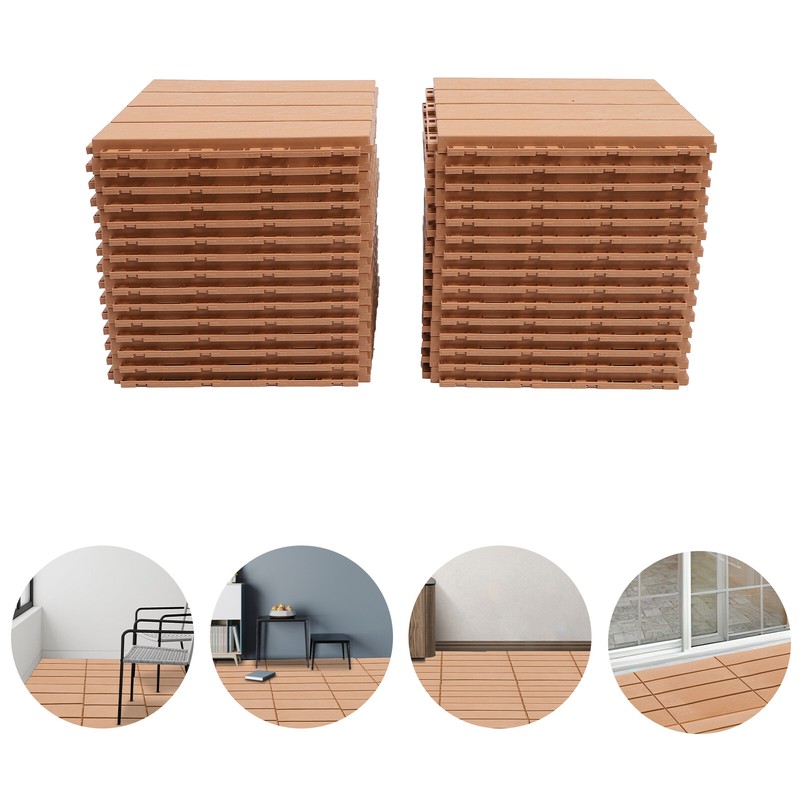 30X Plastic Interlocking Deck Tiles Dark Wood Grain Outdoor Patio Pavers 12"x12" gallery