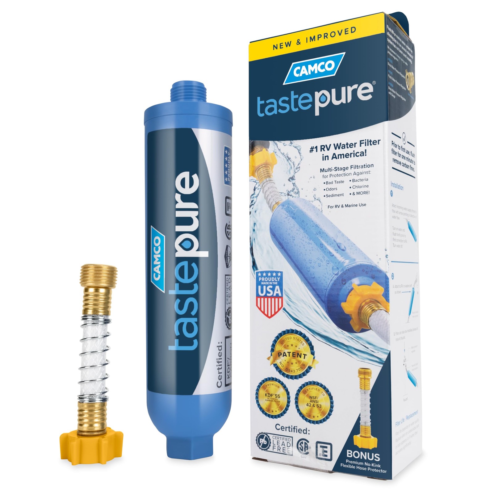 Camco Tastepure RV Water Filter - Advanced RV Inline Water Filter with Flexible gallery