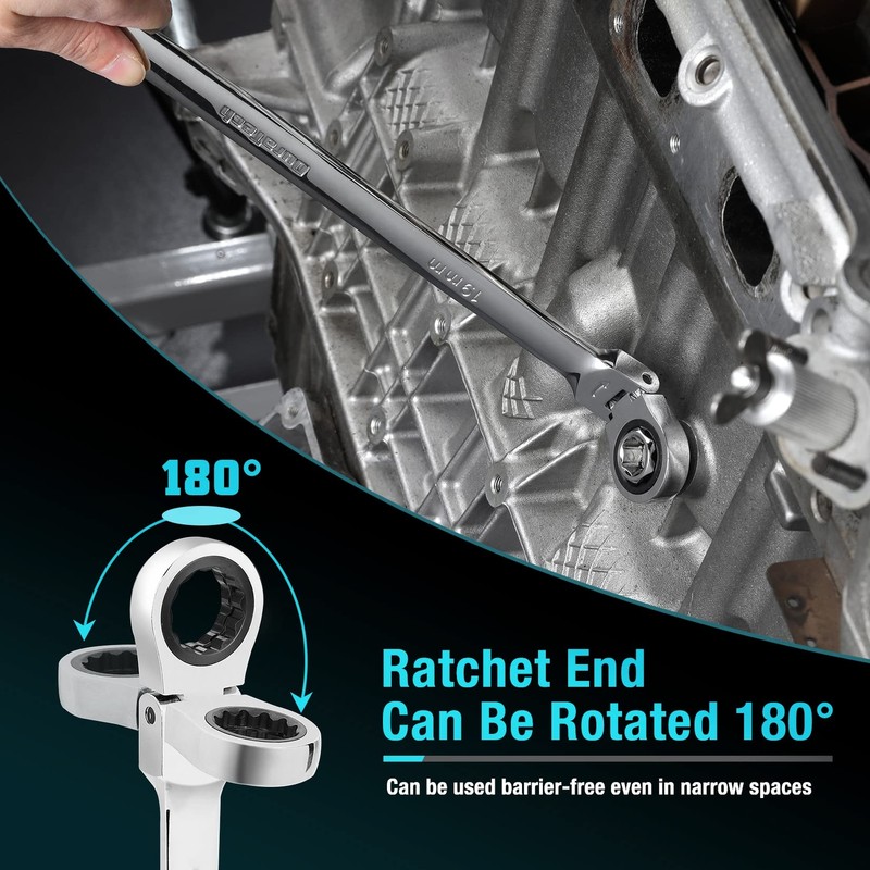 DURATECH Extra Long Flex Head Ratcheting Wrench Set 27PCS 8-22mm Socket Adapters gallery