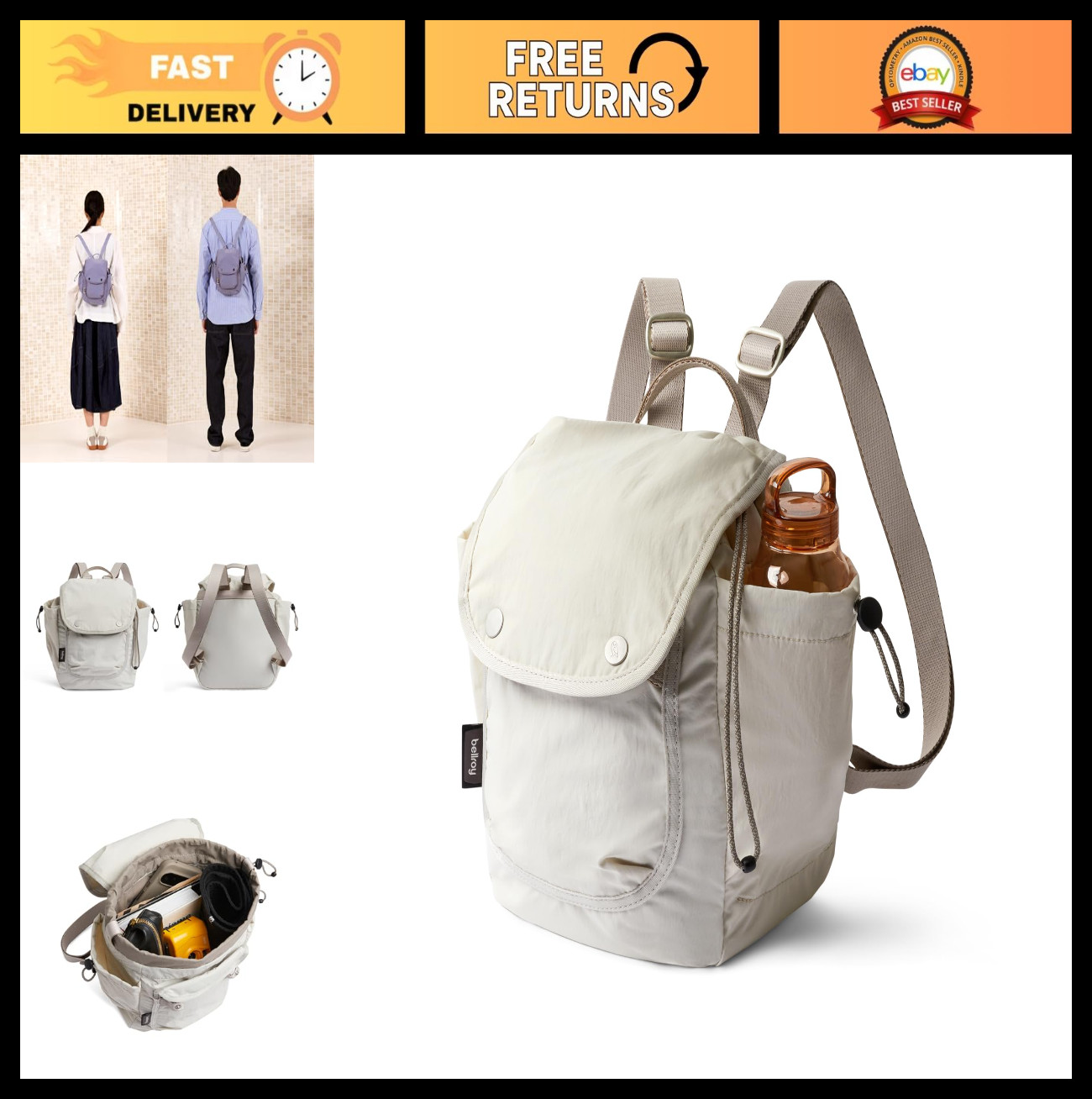 Lightweight 9L Backpack with External Organization & Adjustable Straps - Oat