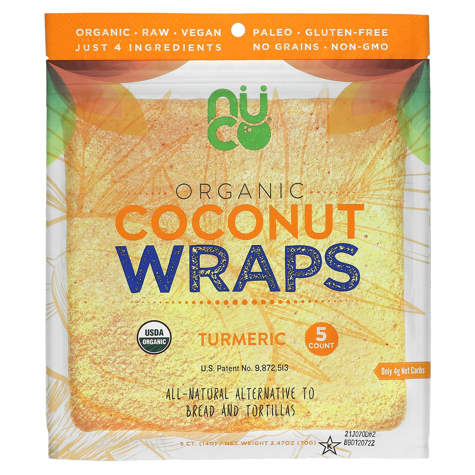 Organic Coconut Wraps, Turmeric, 5 Wraps (14 g) Each gallery