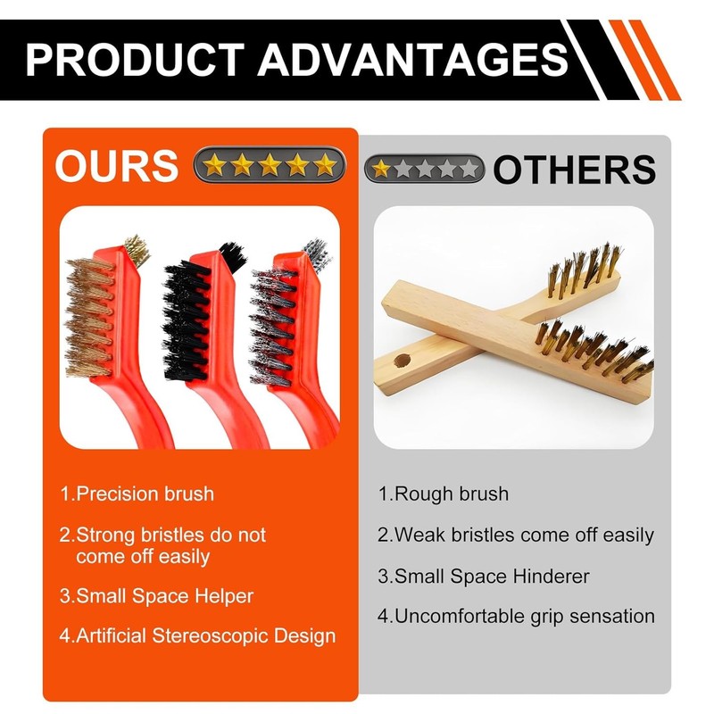 6 Pack Small Wire Brush Set - 7 Inch Brass Brush/Steel Brush/Nylon Brush with Cu gallery