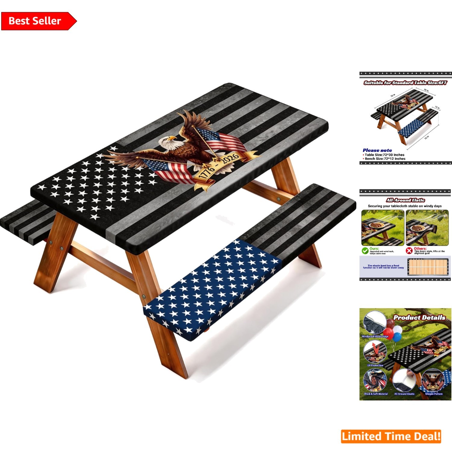 72x30 Windsafe Patriotic Picnic Table Cover Set – Ideal for Outdoor Celebrations gallery