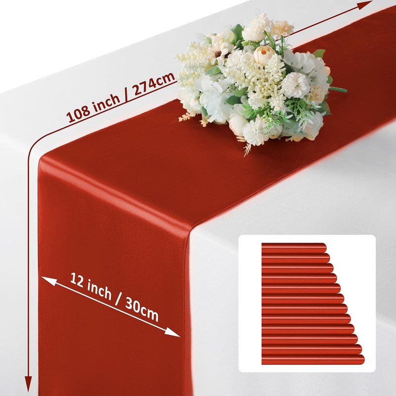12 PCS Satin Rust Table Runner 12x108 Inch Bright Smooth Wedding Decoration gallery