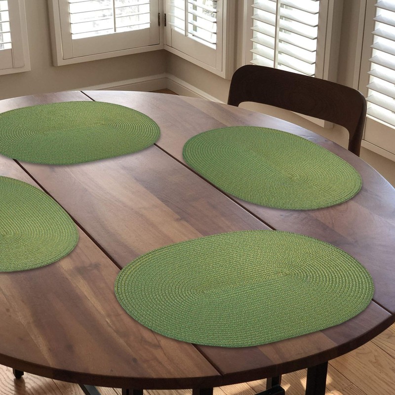 Oval Braided Woven Polypropylene Plastic Placemats (Mossy Green), Set of 4 gallery