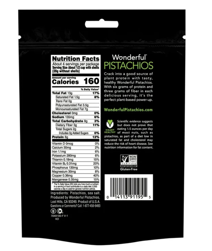 Wonderful Pistachios, In-Shell Roasted & Salted Nuts, 8 Ounce Resealable Bag gallery