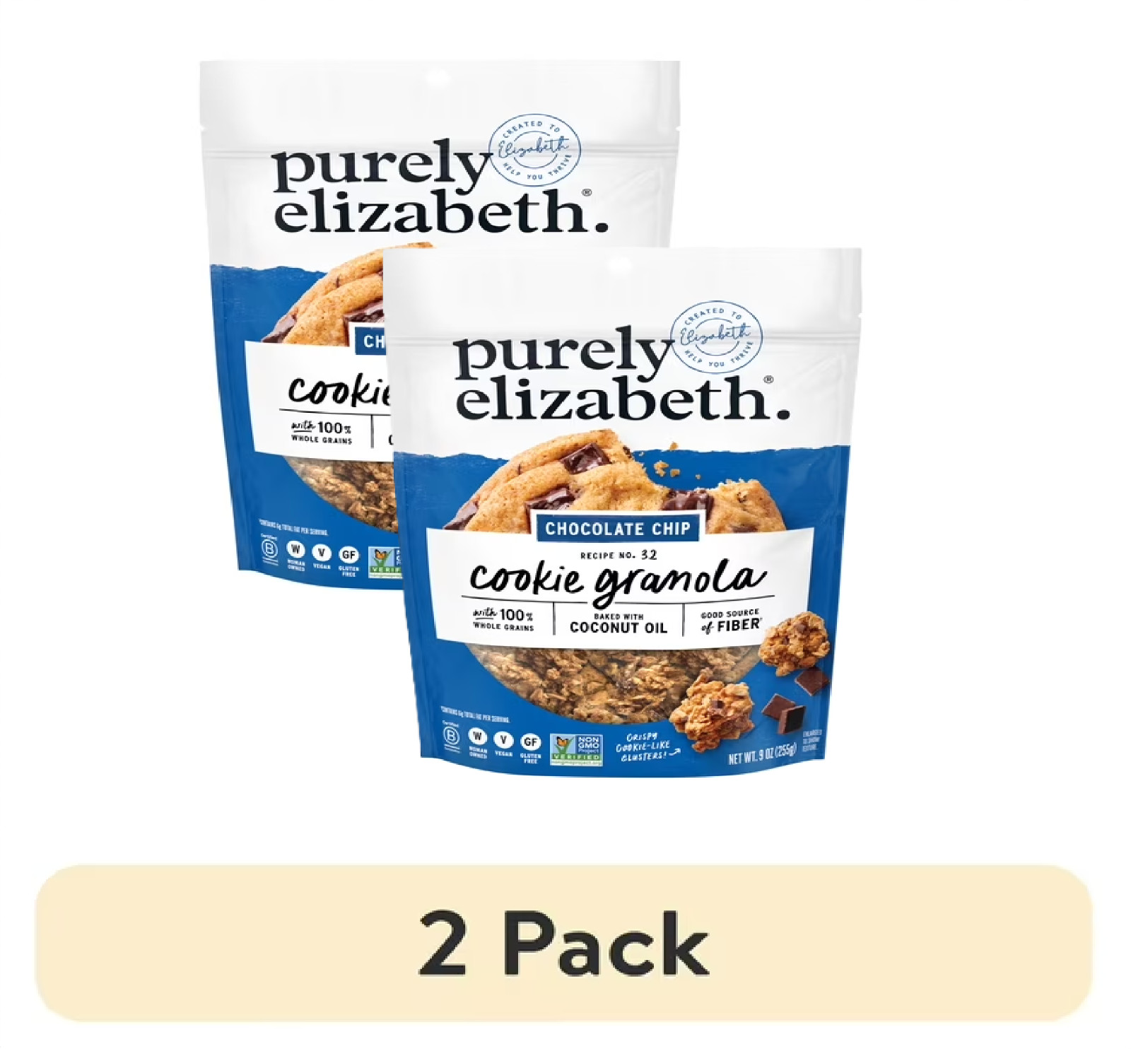 (2 PACK) Purely Elizabeth Cookie Granola, Chocolate Chip, Gluten-Free, 9 oz Bag gallery