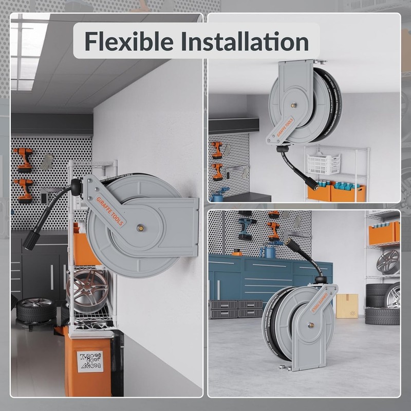 Giraffe Tools Retractable Pressure Washer Hose Reel, 60ft x 1/4" Power, 4000PSI gallery