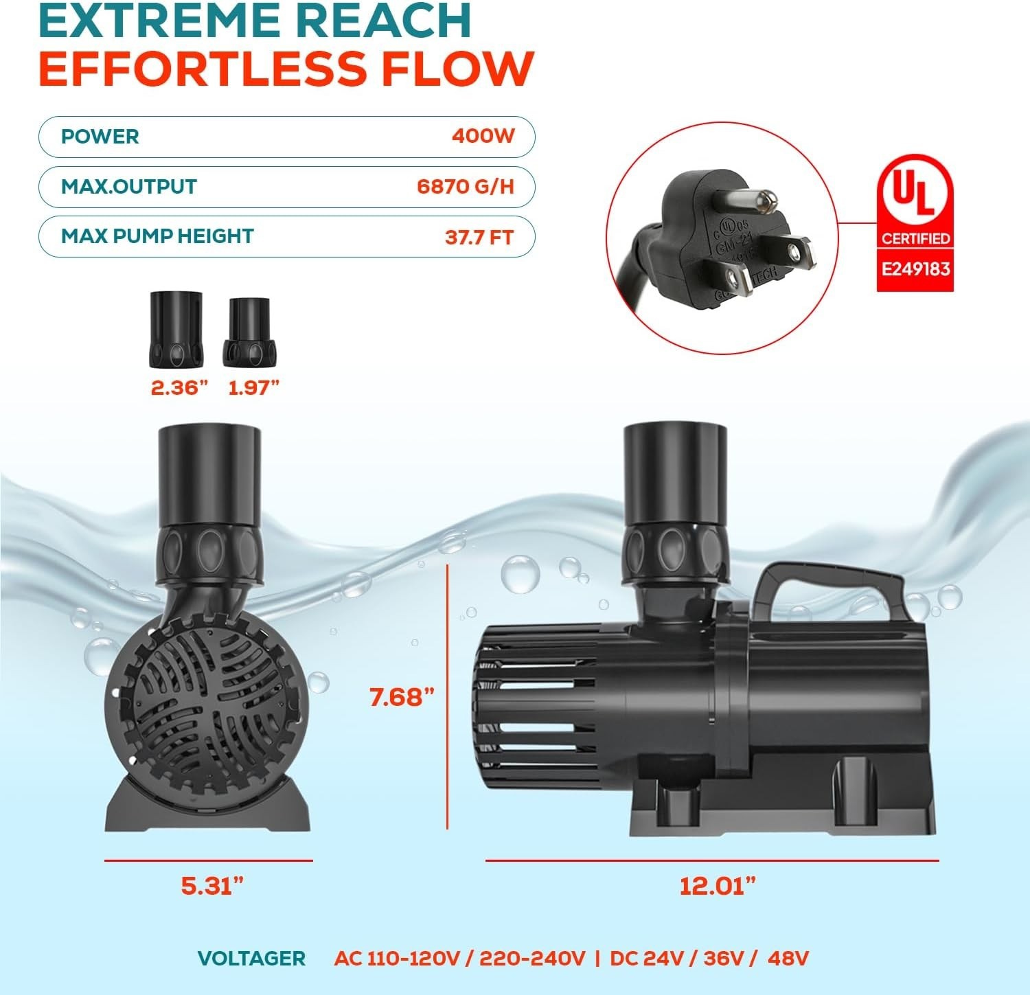 6870 GPH Amphibious Water Pump 400W Variable Frequency Submersible Pond Pump gallery
