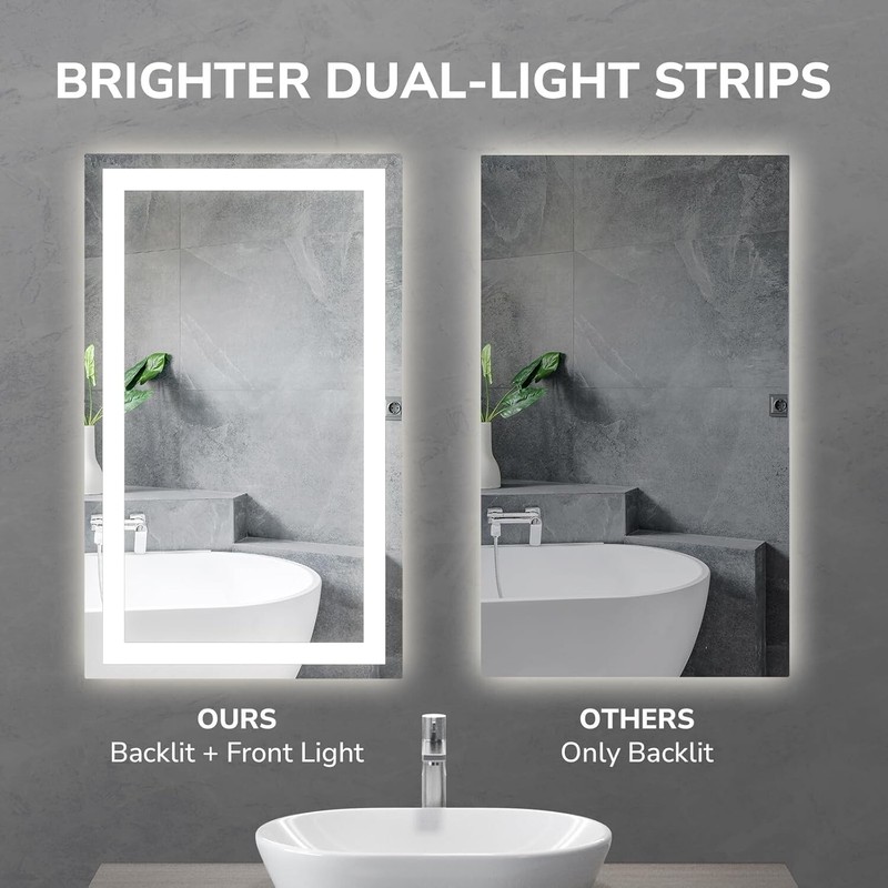 28x36'' LED Bathroom Mirror Wall Vanity Mirror Dimmable Anti-fog Tempered Glass gallery