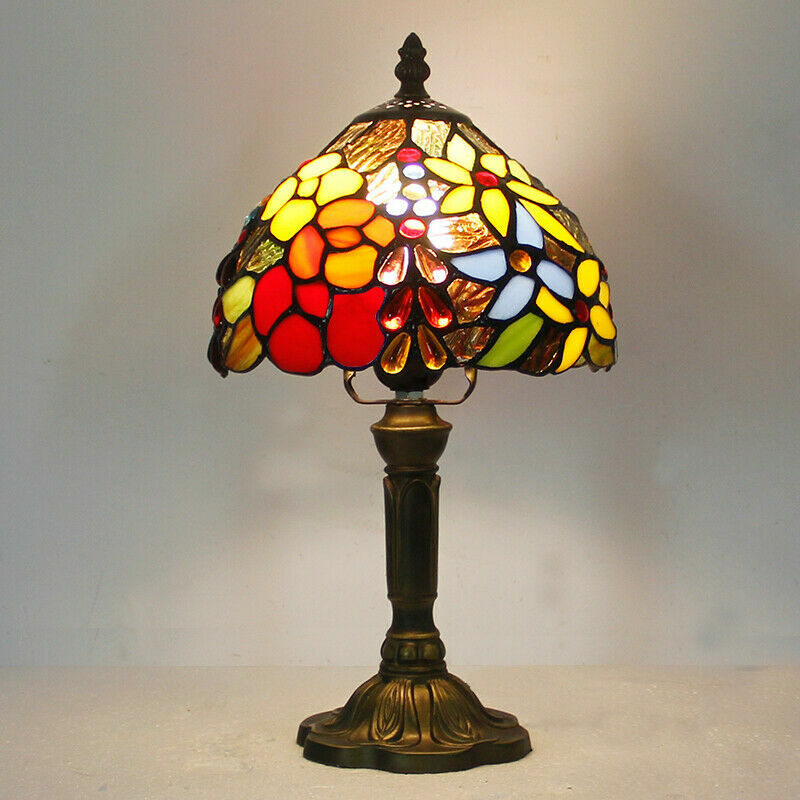 US Dia 8" H14.5" Retro Handmade Stained Glass Rose Tiffany Table Accent Lamp gallery