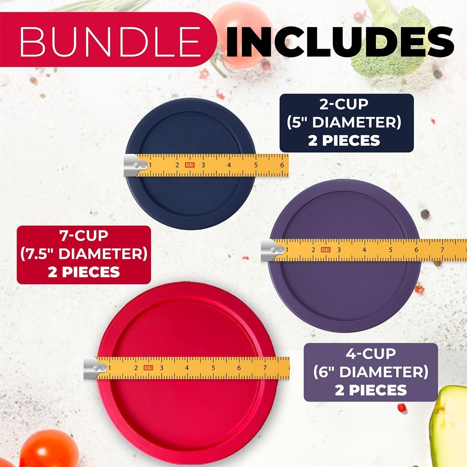 Replacement Lids for Pyrex Glass Containers 2-Cup 4-Cup 7 Cup Round 6pcs Food gallery