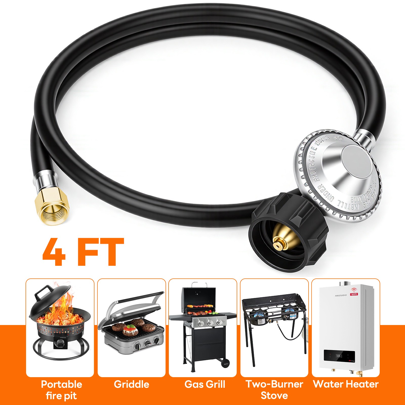 4 FT Pressure Propane Regulator with Hose, QCC1 3/8" Female Flare For Gas Grill gallery