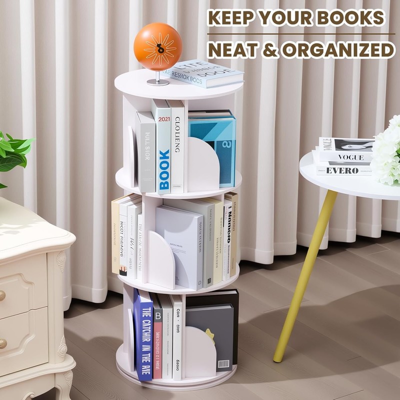 Space-Saving 360° Rotating Bookcase - Waterproof White Storage for Home & Office gallery
