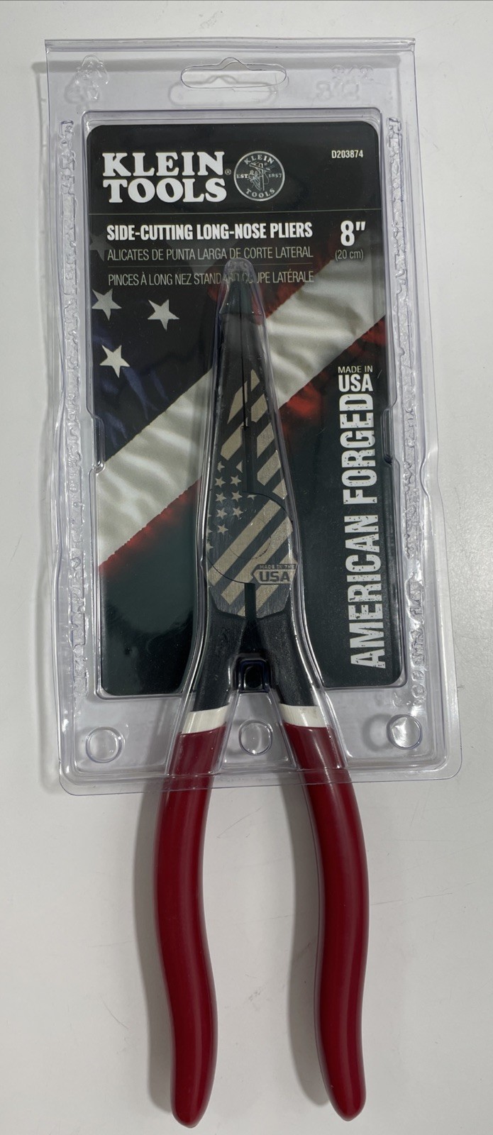 (1) Klein Tools American Forged Side-Cutting 8" Long Nose Pliers D203874 - NEW gallery