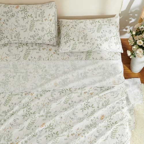 Botanical Bed Sheets Size 4 Piece Sheet Set, Sage Queen Green Botanical Jfs775 gallery