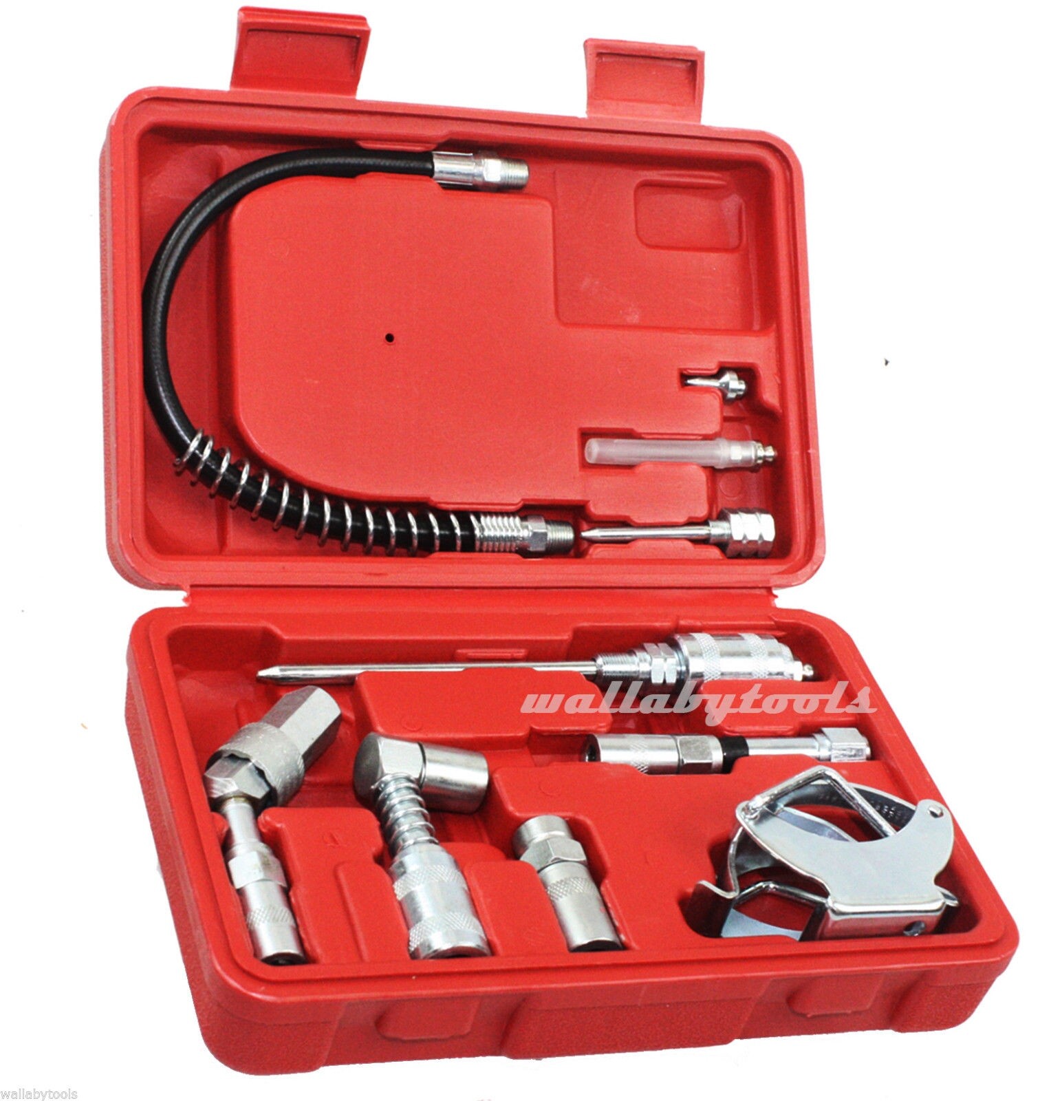 10pc Multi Function Lubrication Grease Gun Aid Kit hoses couplers Air And Manual gallery