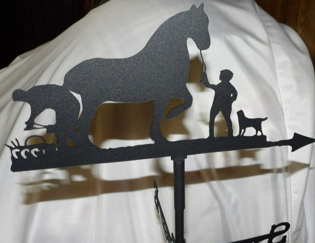 BLACK Metal WEATHERVANE Horseshoeing Roof Mount YARD ART Measure 11"x11"x22 NEW gallery