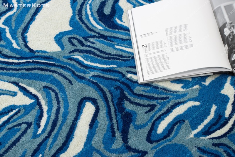 Melting Blue Irregular Shape Runner, Hand-Tufted 100% Wool Soft Area Rug gallery