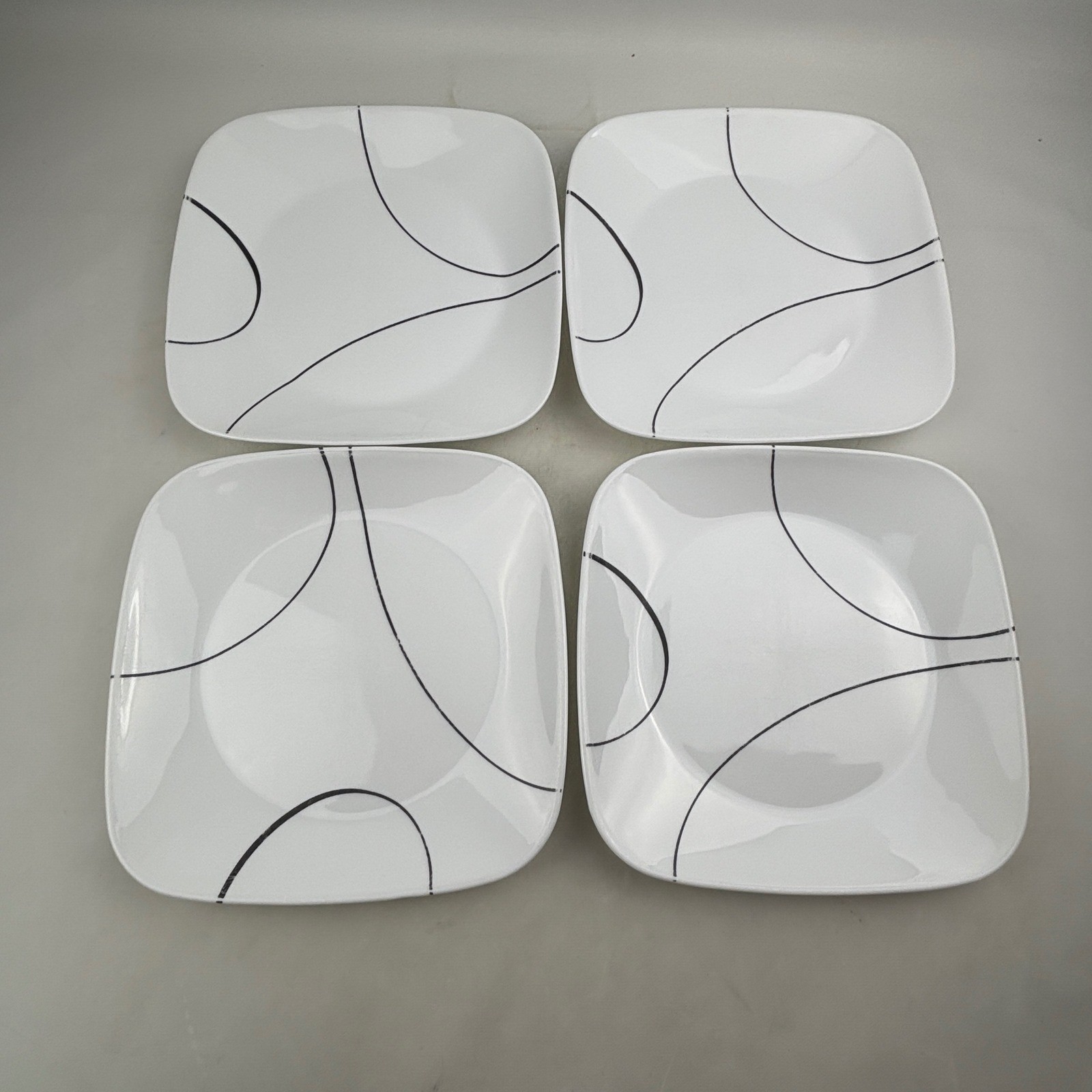 Corelle Simple Lines Square Luncheon Plates Set of 4 White Black 9" Salad gallery