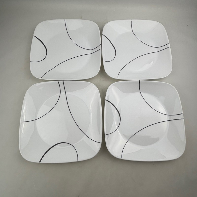 Corelle Simple Lines Square Luncheon Plates Set of 4 White Black 9" Salad gallery