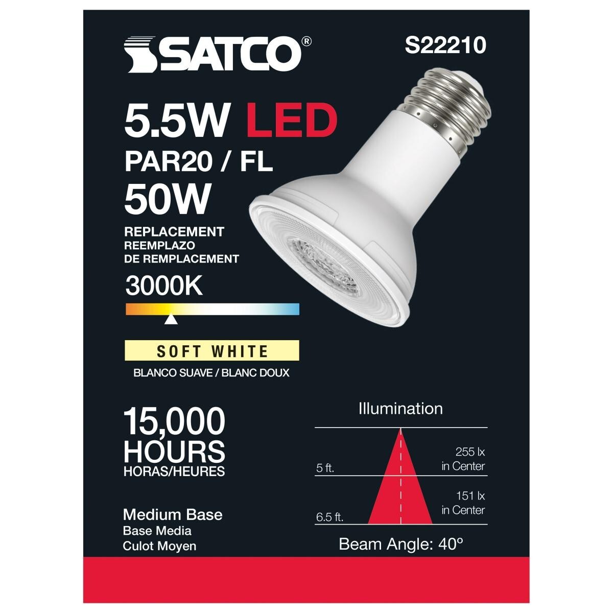 SATCO S22210 - 5.5 Watt PAR20 LED Bulbs - 3000K - 120 Volts (6 Pack) gallery