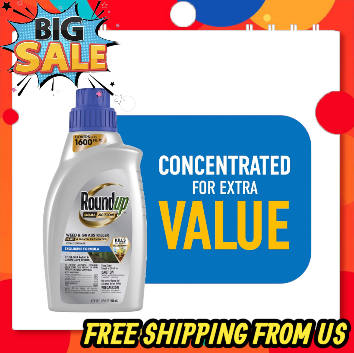 Roundup Dual Action Weed & Grass Killer Plus 4 Month Preventer, 32 fl. oz. gallery
