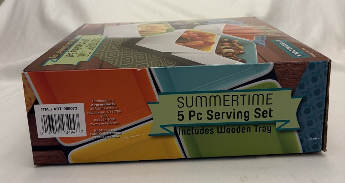 Overandback Summertime 5 Pc Serving Set Includes Wooden Tray NIB 2015 gallery
