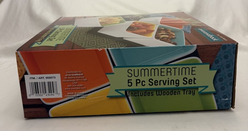 Overandback Summertime 5 Pc Serving Set Includes Wooden Tray NIB 2015 gallery