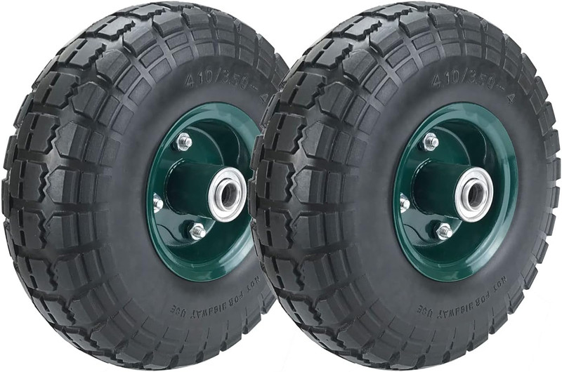 2 Pcs 10" Flat Free Tires Solid Pneumatic Tires Wheels, 4.10/3.50-4 Air Less Tir gallery
