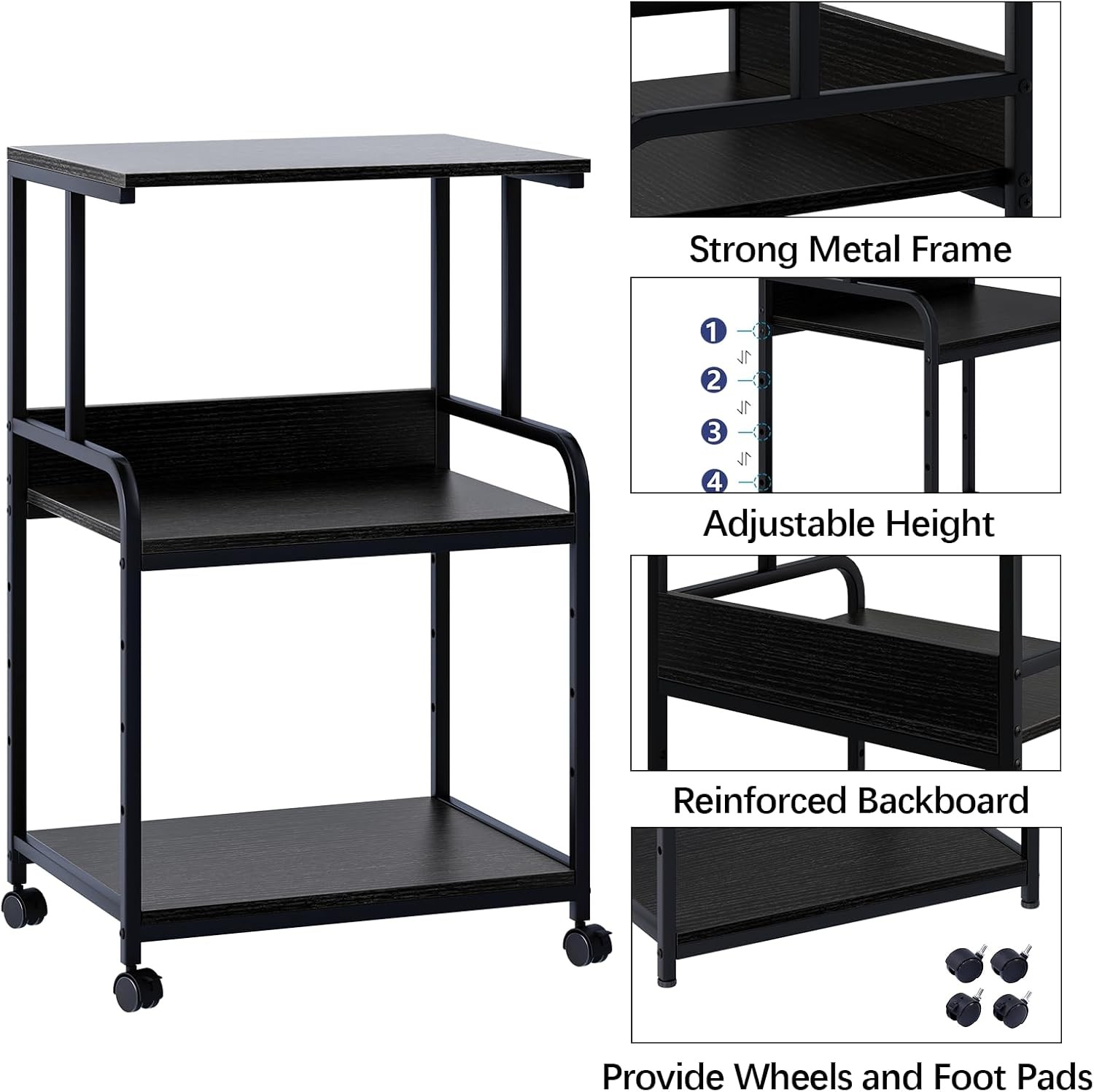 Printer Stand W/ Storage Shelf 3 Tier Printer Cart W/ Wheels Mobile Printer gallery