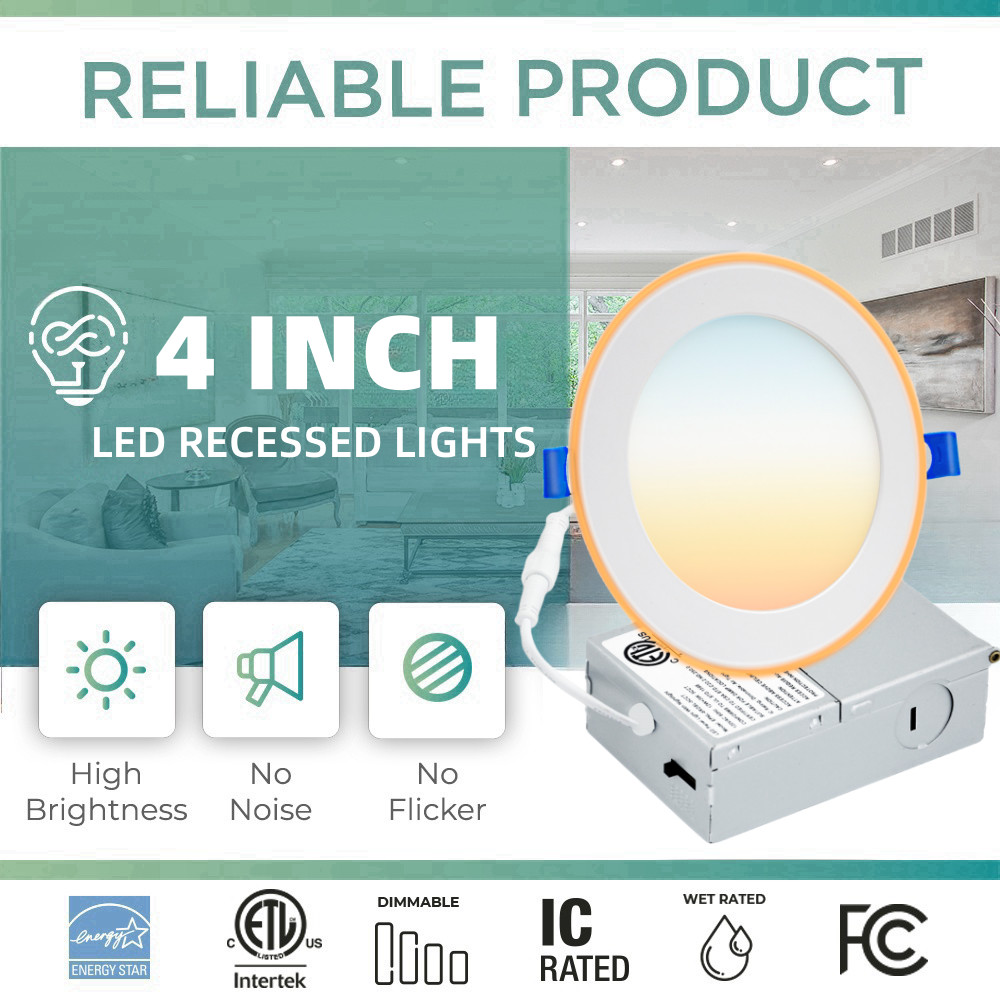 4 Inch LED Recessed Lighting with Night Light, Dimmable Canless Wafer Down Light gallery