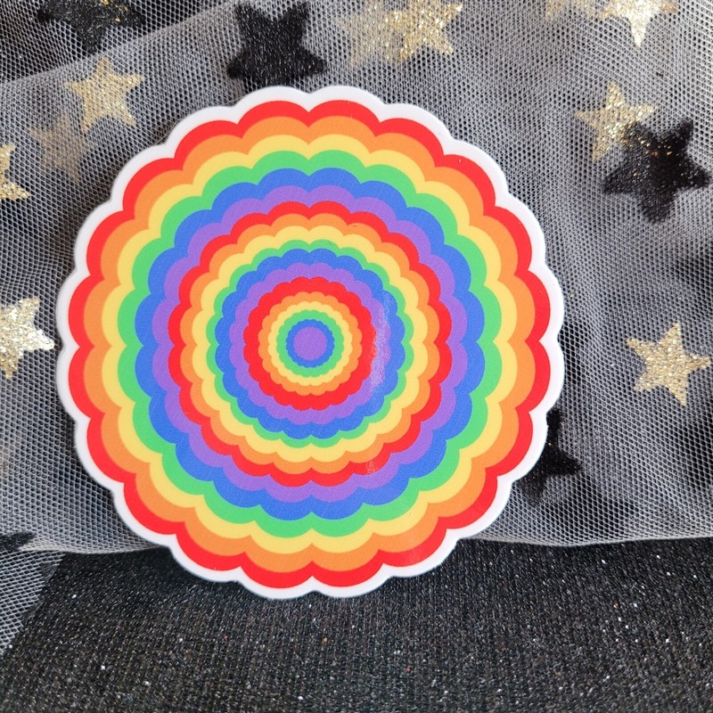 RNBW009 - Circle Rounded Rainbow Flower Shaped Pride Sticker | LGBTQ | Inclusion gallery