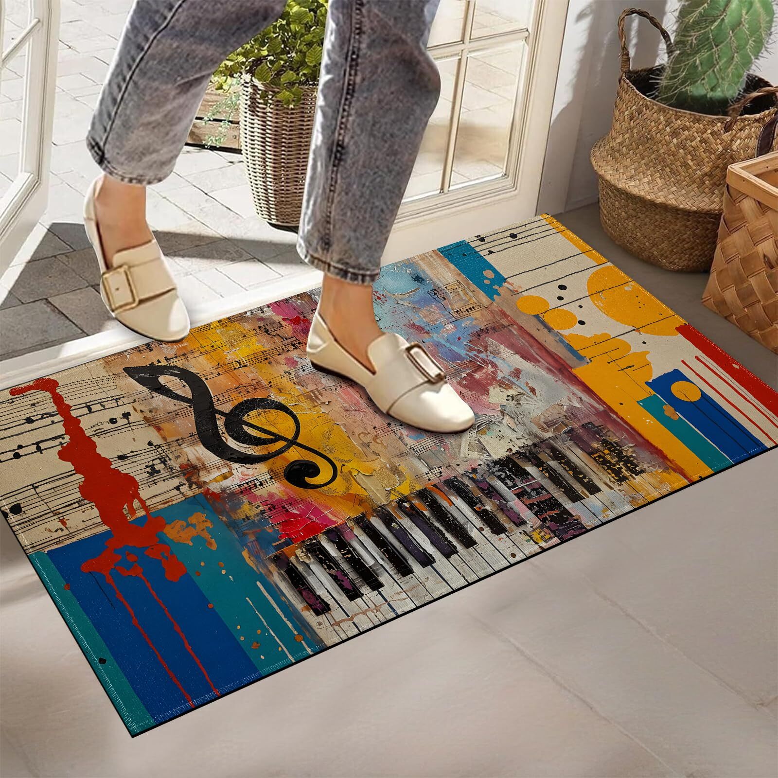Music Note Indoor Doormat Abstract Non-Woven Fabrics Non Slip Floor Mat 17x29... gallery