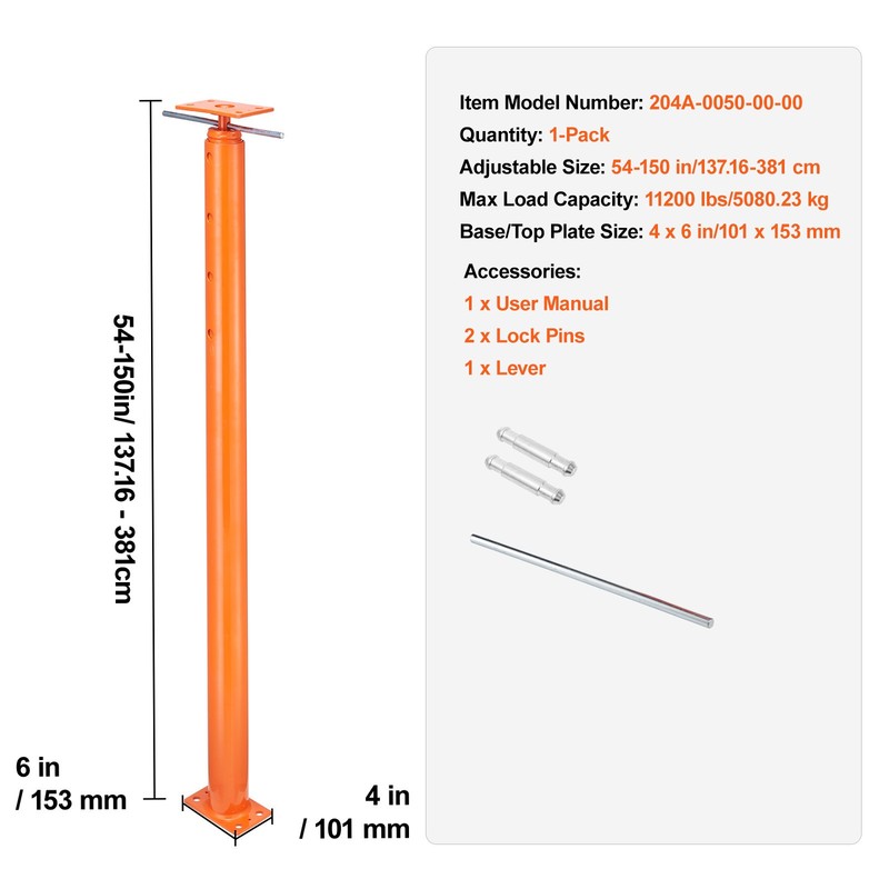 VEVOR Adjustable Floor Jack Post House Floor Leveling Lift 54"-150" Height Range gallery