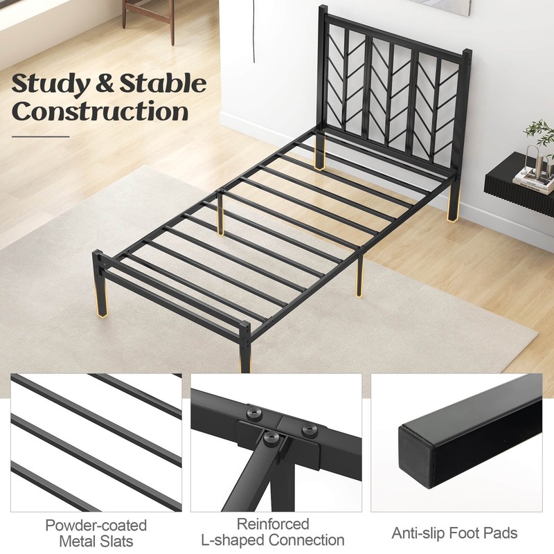 Twin Size Platform Bed w/ Headboard 11.5” Under Bed Storage Easy Assembly gallery