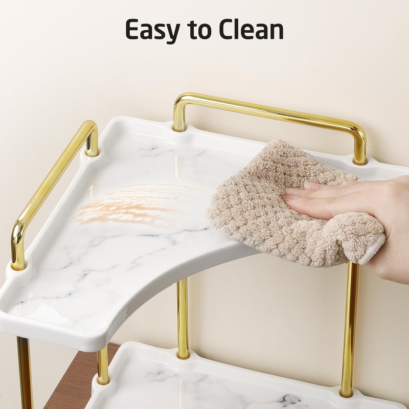 2-Tier Hancrafted Ceramic Bathroom Counter Organizer, Marble Pattern Corner B... gallery