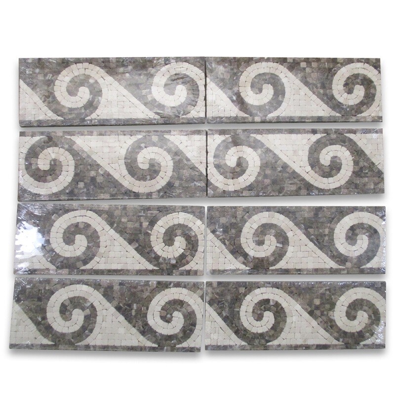 B4664T Marble Mosaic Border Listello Tile Surf Emperador 4.75x12 Tumbled gallery