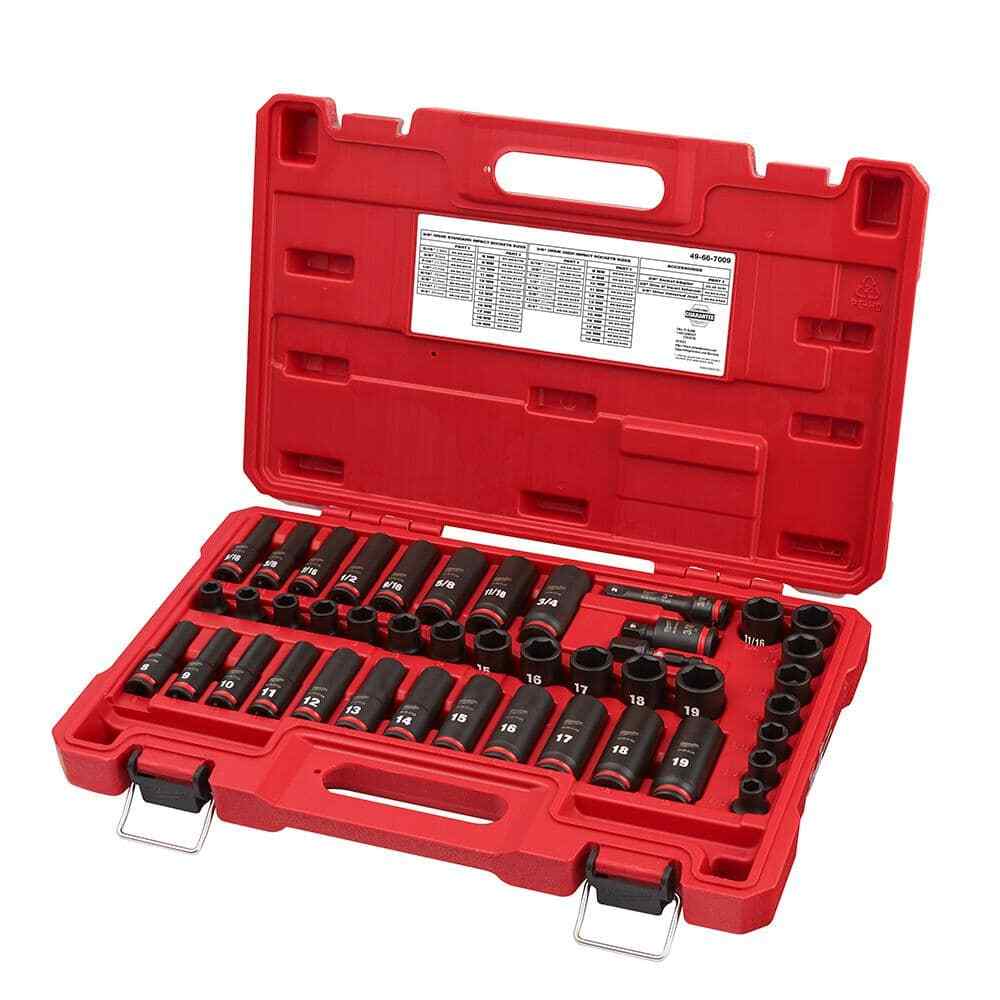 MILWAUKEE Impact Socket Set 6 Point 43 Pc 3/8" Drive SAE & Metric Deep Shockwave